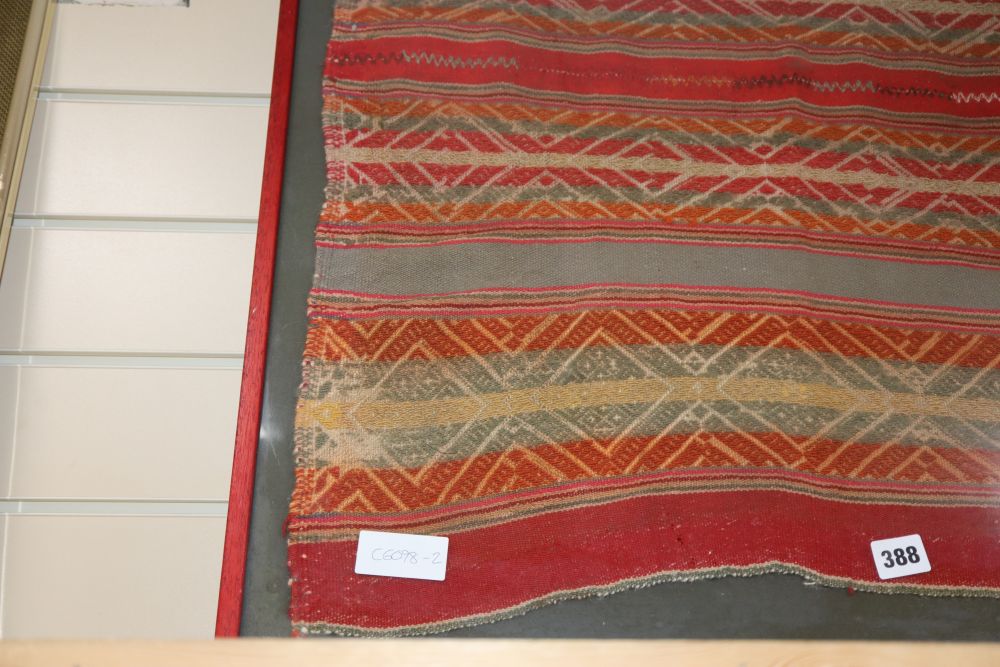A Turkish kilim panel, framed, overall 73 x 64cm